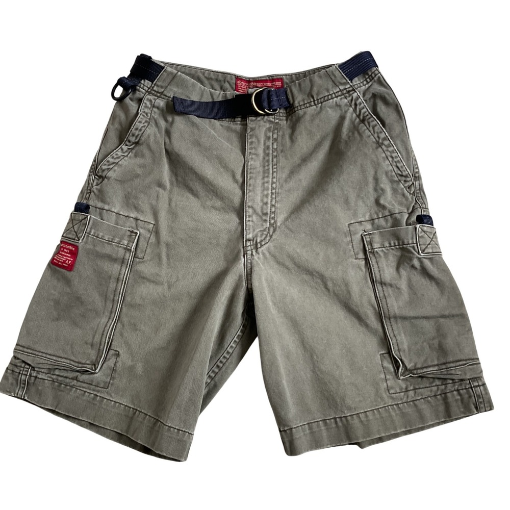 Abercrombie Vintage Y2K Cargo Shorts Youth 12 Olive‎ Belted Cotton Twill Utility